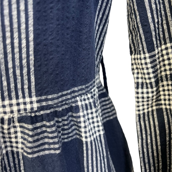 Barbour Renfew dress US 6 blue/white plaid 100% cotton A-line casual 3/4 slv - Picture 4 of 8